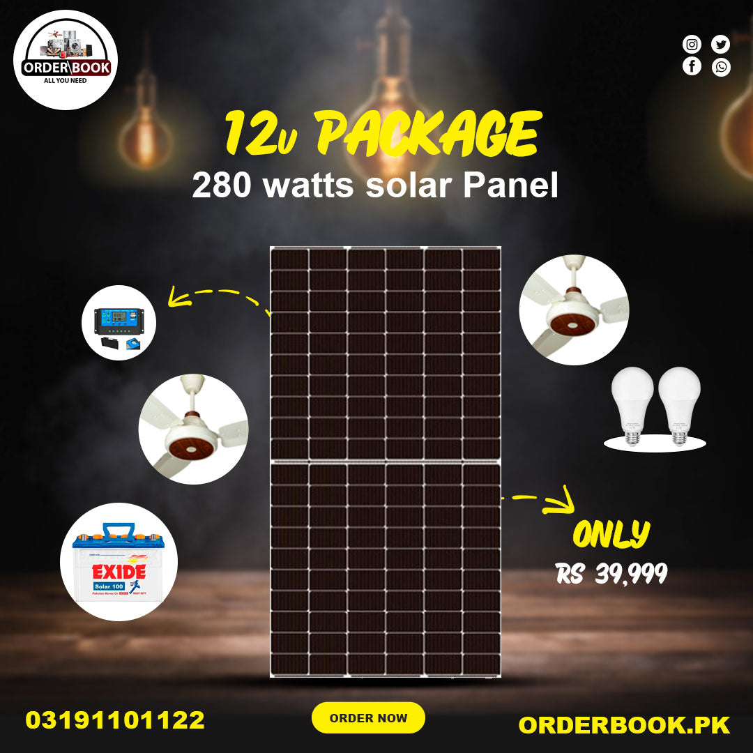 Package 12 Germany Cell 280w A-Grade Bifacial Double Glass 10 Year Brand Warranty 2 Fan Ac Dc 1 Exide Solar 100 1 Controller 20 Amp 2 Light 12volt Dc