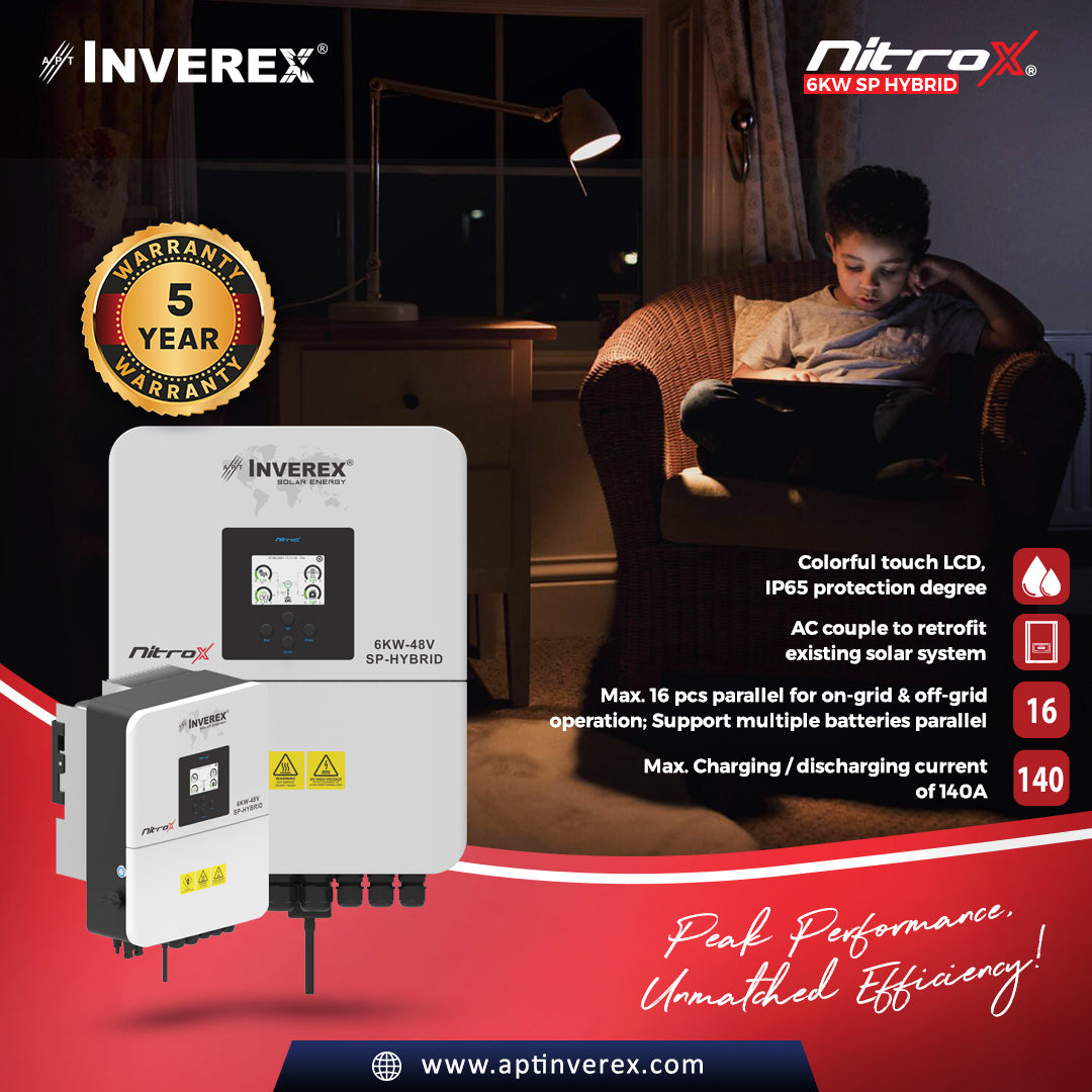 Inverex Nitrox 6 KW - 48 V Solar inverter (Single phase)  15600 WATTS MPPT SUPPORTS UP TO 600 WATTS SOLAR PANEL 5 Years Warranty