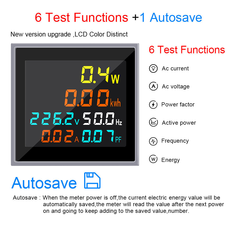 Mora Multi Function Digital Meter 6in1 AC 50-300V Voltmeter Ammeter LCD Display Voltage KWH Power Energy Meter