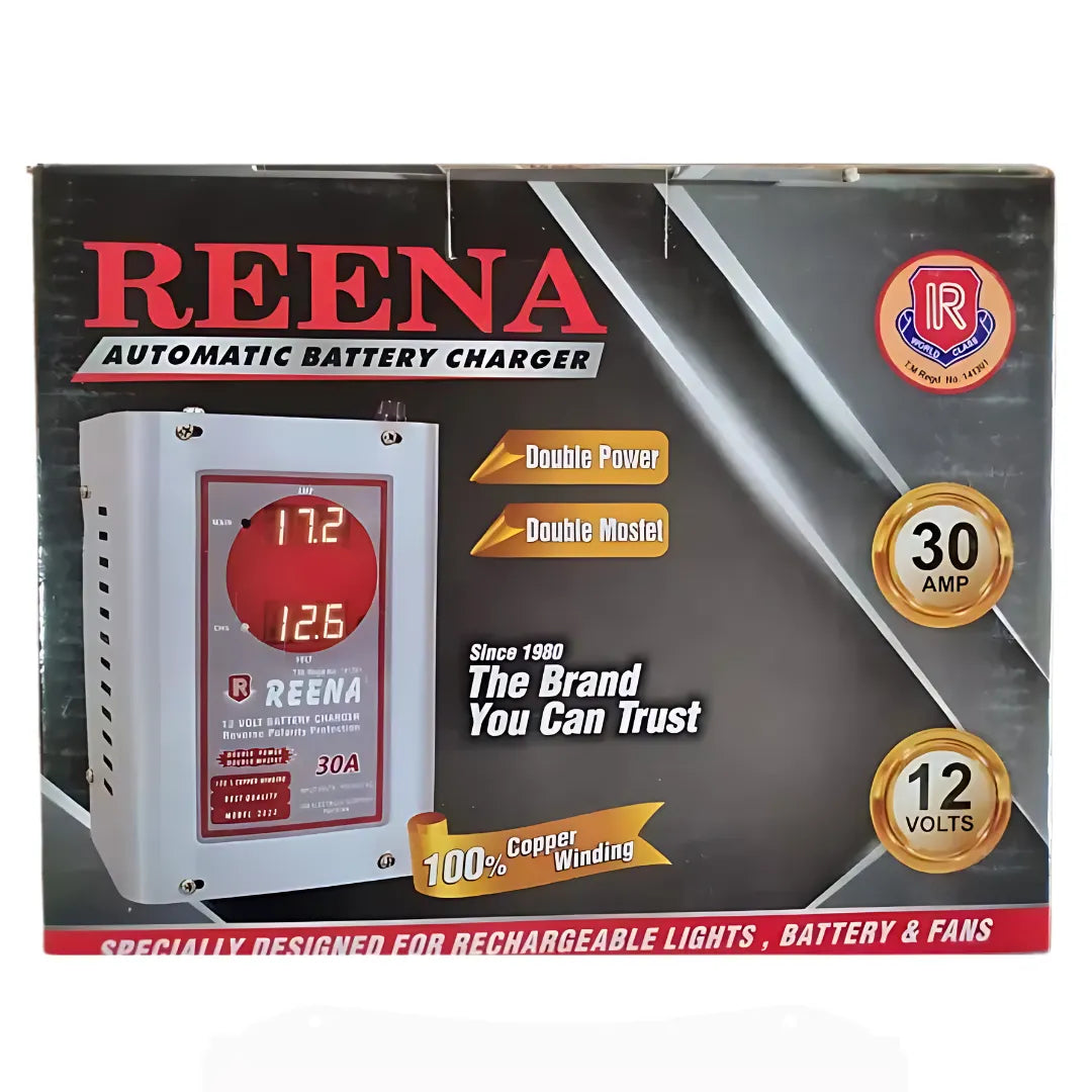 REENA 30 AMP Battery Charger – Intelligent 12V/24V Charging for Lead Acid & Dry Batteries