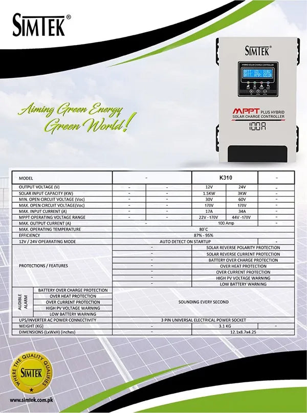 Simtek MPPT Plus Hybrid Solar Charge Controller – 170V VOC / 100A